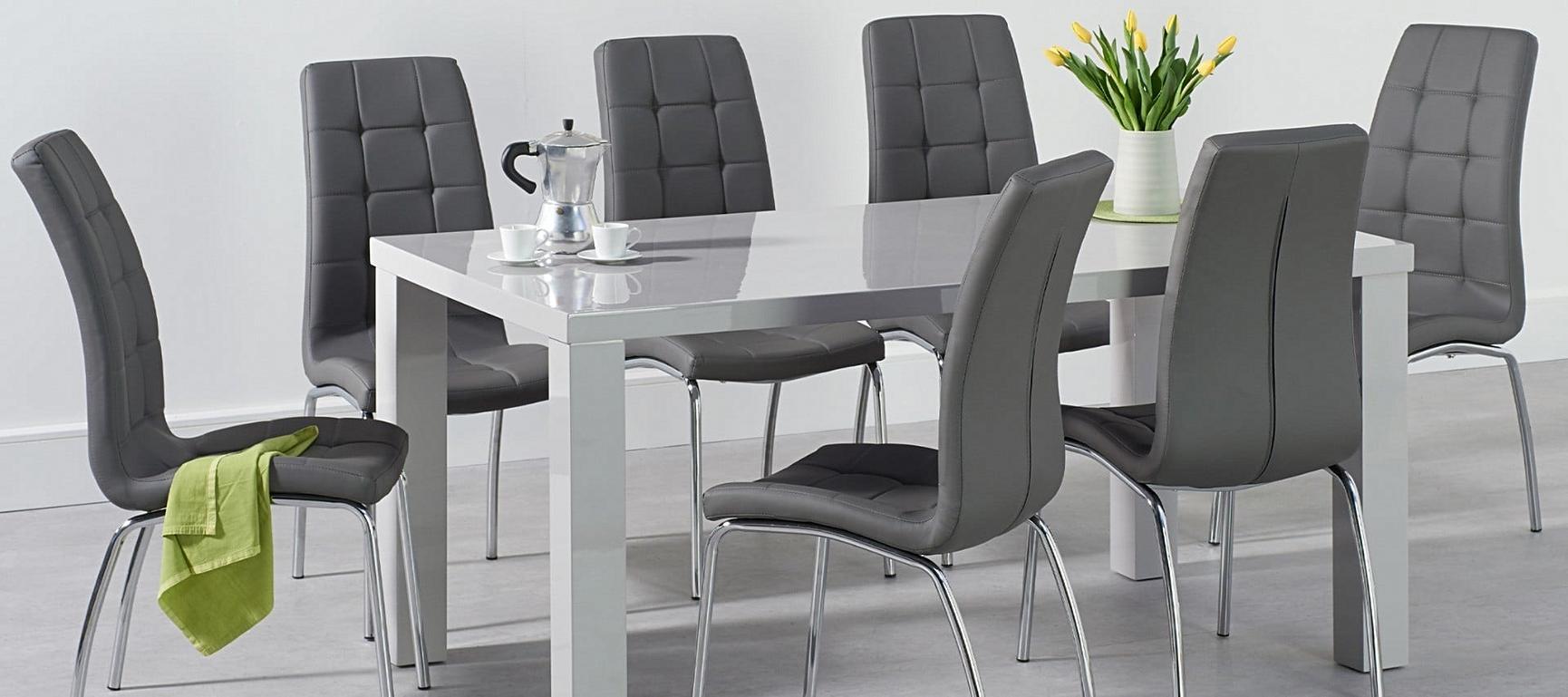 Atlanta 160cm Light Grey High Gloss Dining Table Oak Furniture
