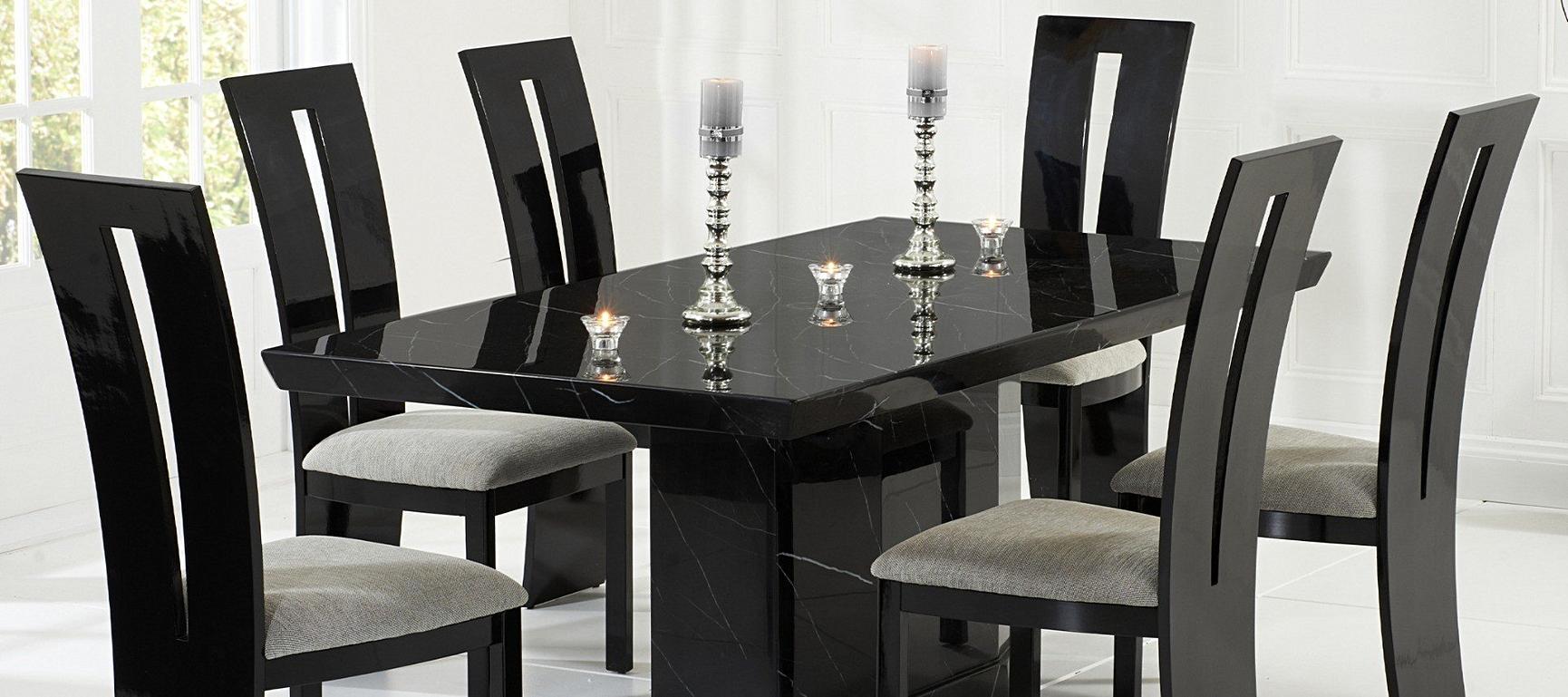 Carvelle 200cm Black Pedestal Marble Dining Table Oak Furniture