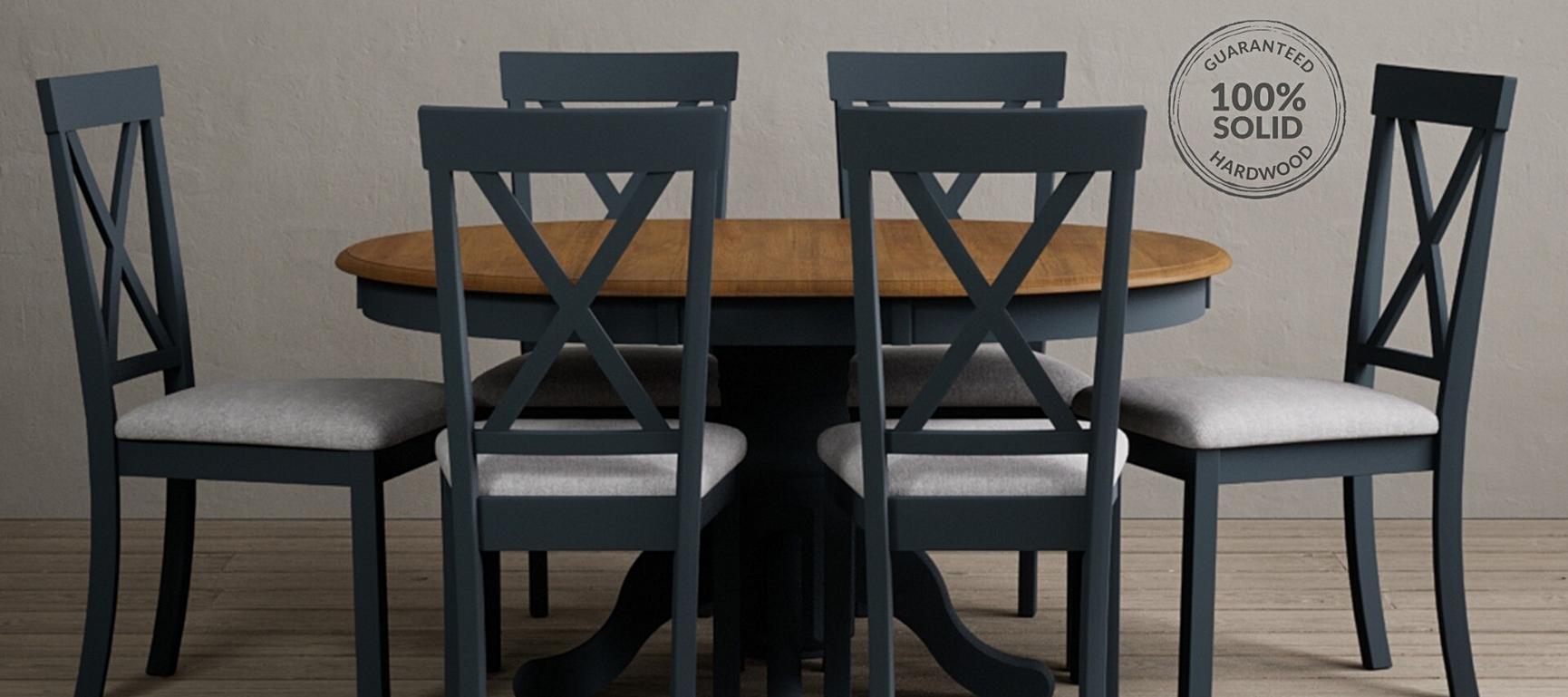 Extending Hertford 100cm 130cm Oak and Dark Blue Painted Pedestal