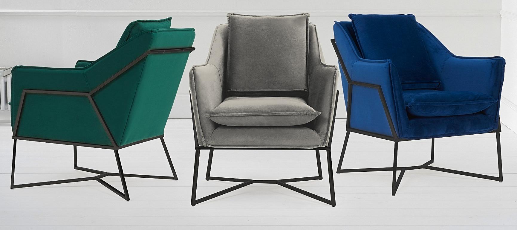 Lara Blue Velvet Accent Chair with Black Legs