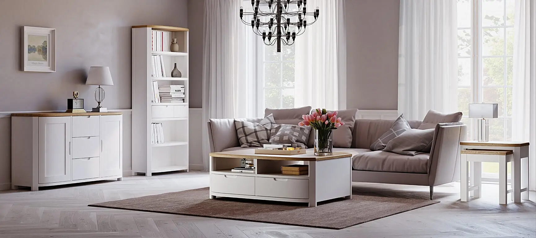 Bradwell Oak and Signal White Painted Tall Bookcase Oak Furniture