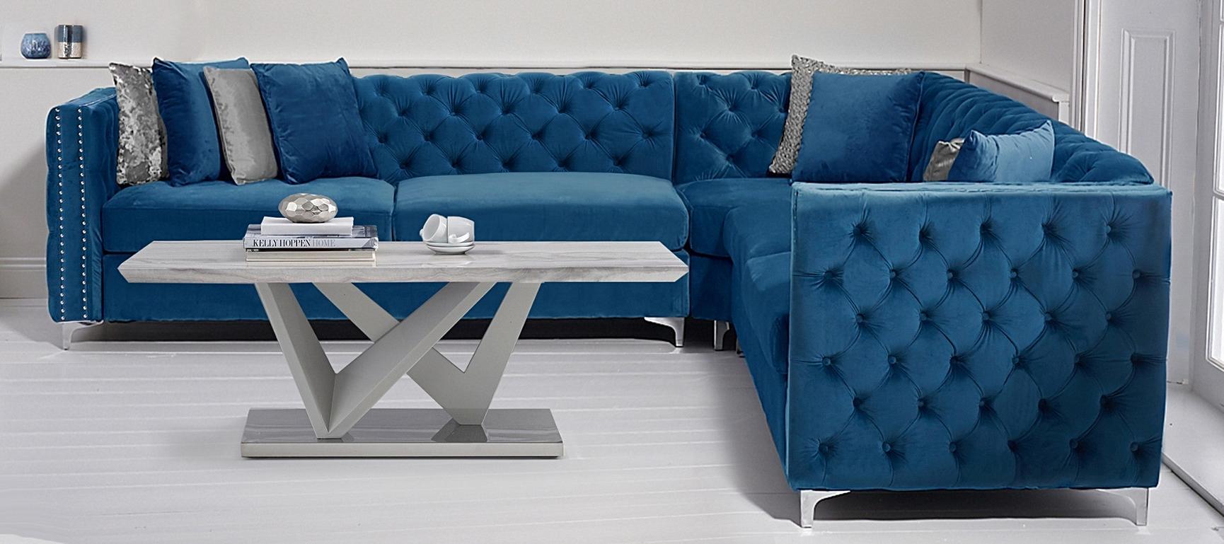 Mistral Blue Velvet Corner Sofa