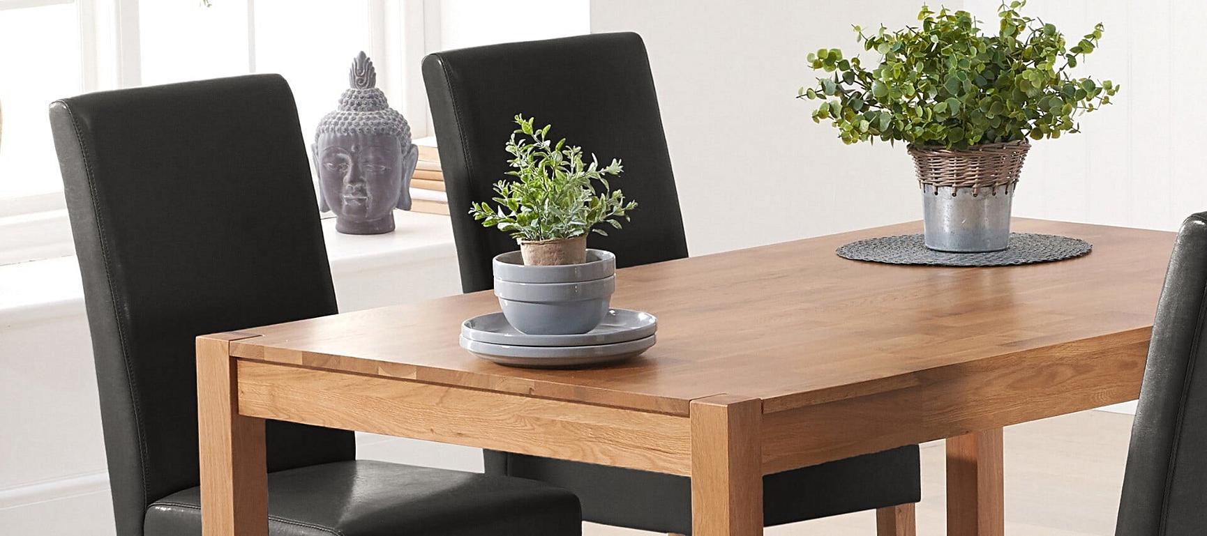 York 150cm Solid Oak Dining Table with Olivia Black Chairs | Oak