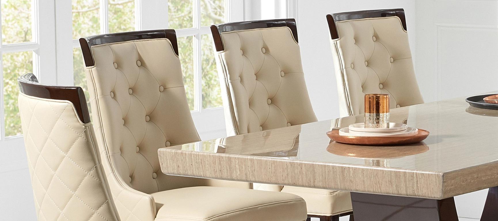 Novara 170cm Brown Pedestal Marble Dining Table with Francesca Chairs