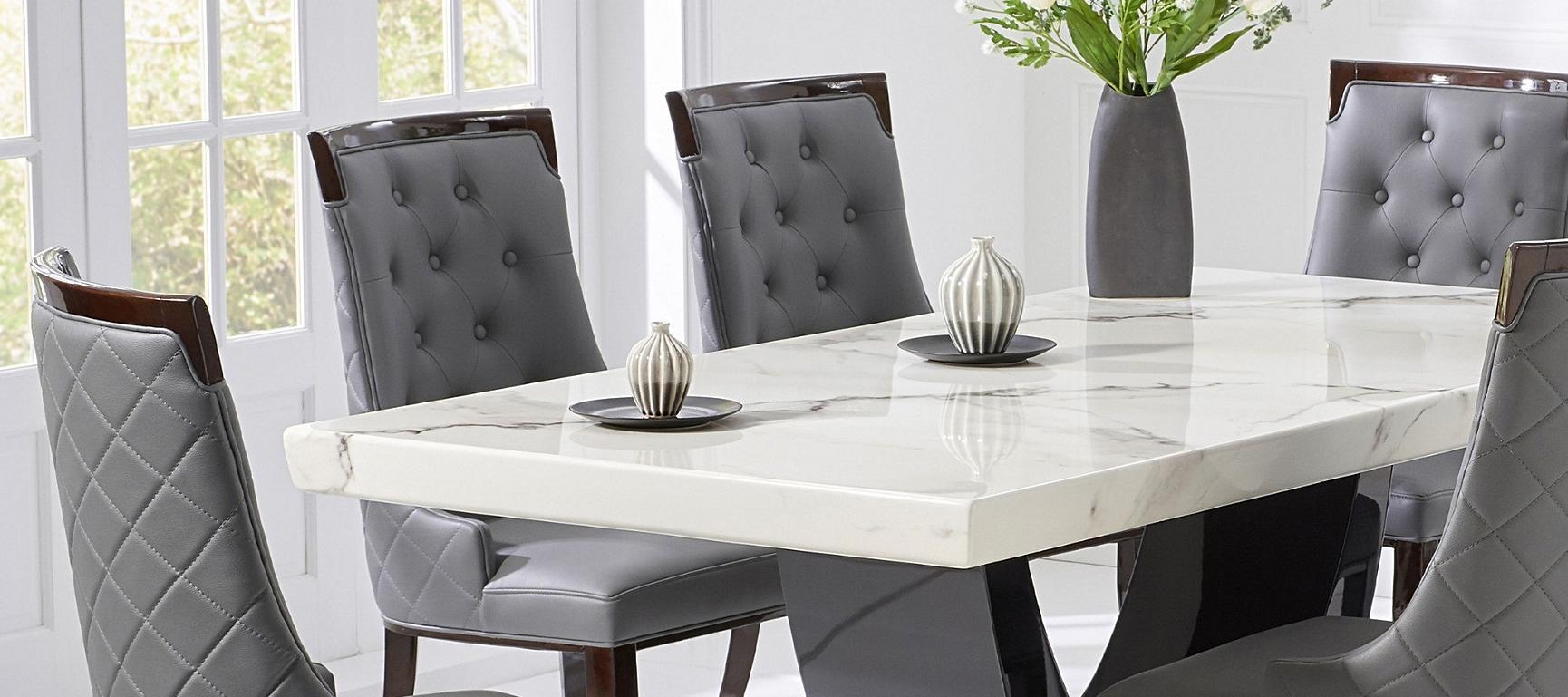 Novara 170cm White and Black Pedestal Marble Dining Table with