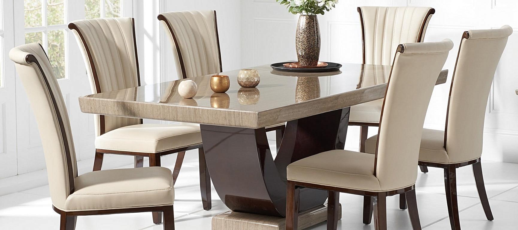 Raphael 200cm Brown Pedestal Marble Dining Table Oak Furniture Superstore