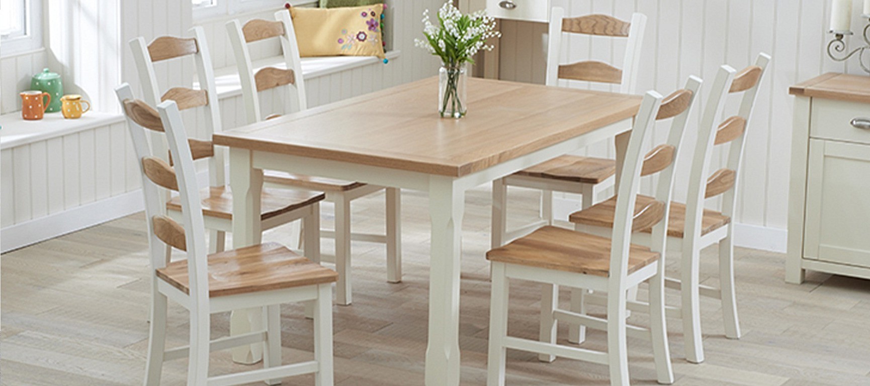 Somerset 180cm Oak and Cream Extending Dining Table with Chairs