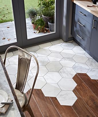 Misty Fjord Hexagon Polished Marble Tile Topps Tiles