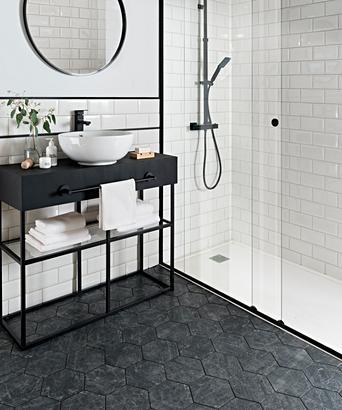 Gray Hexagon Floor Tile Bathroom