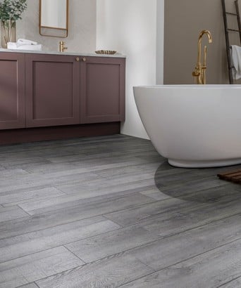 grey wood tile floor bathroom