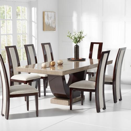 Novara 200cm Brown Pedestal Marble Dining Table with Novara Chairs
