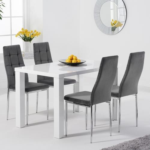 Atlanta 120cm White High Gloss Table with Melissa Velvet Chairs