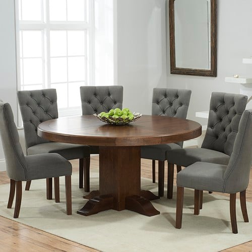 Torino 150cm Dark Solid Oak Round, Dark Oak Round Dining Table And Chairs