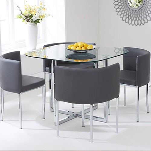 Algarve Glass Stowaway Dining Table, Oval Glass Dining Table And 4 Chairs