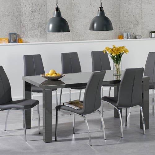 Atlanta 160cm Dark Grey High Gloss, Grey High Gloss Dining Table And 8 Chairs