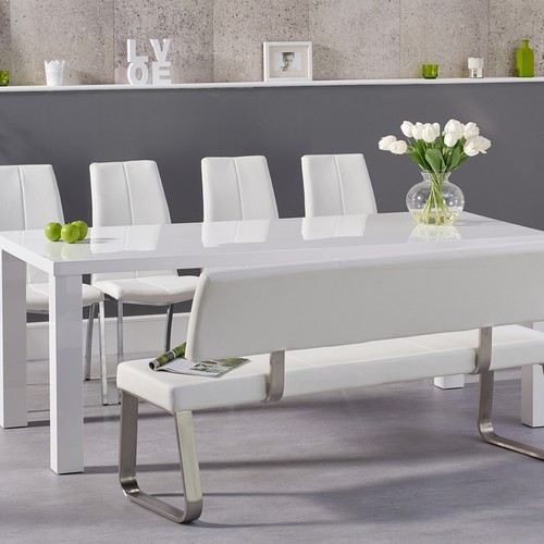 Atlanta 200cm White High Gloss Dining, White Dining Tables With Benches