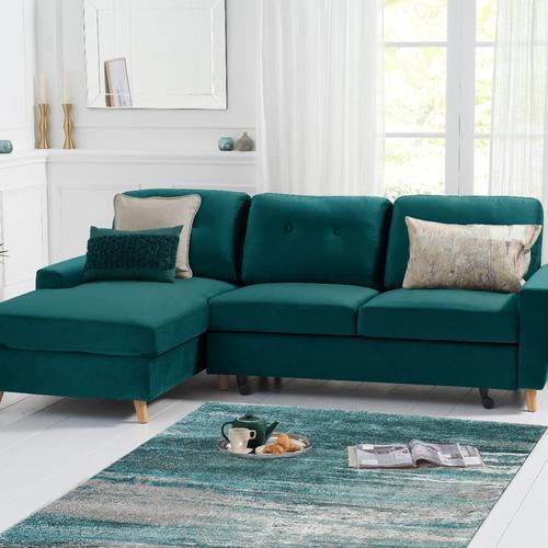 Florence Left Facing Chaise Sofa Bed in Green Velvet Oak Furniture