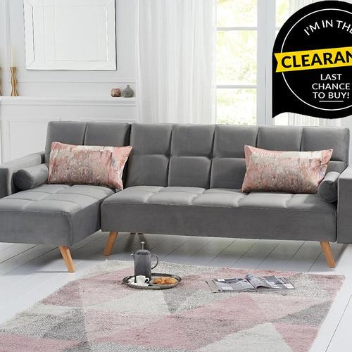 Grey velvet chaise sofa deals