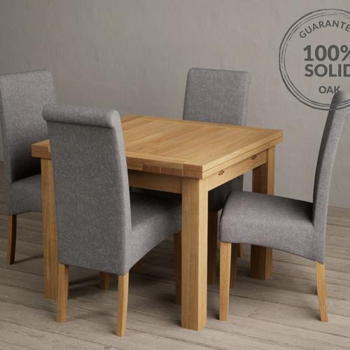 Extending Hampshire 90cm Solid Oak Dining Table with Scroll Back Chairs Oak Furniture Superstore