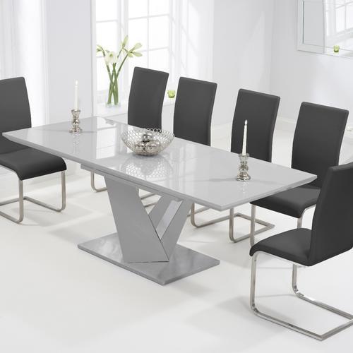 Harmony 160cm Extending Light Grey High Gloss Dining Table With Malaga Chairs Oak Furniture Super Harmony 160cm Extending Light Grey High, Small Grey Extending Dining Table And Chairs