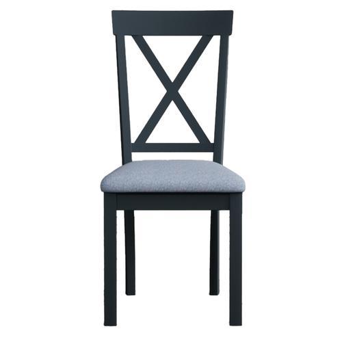 Hertford Dark Blue Dining Chairs with Sky Blue Fabric Seat Pad Oak
