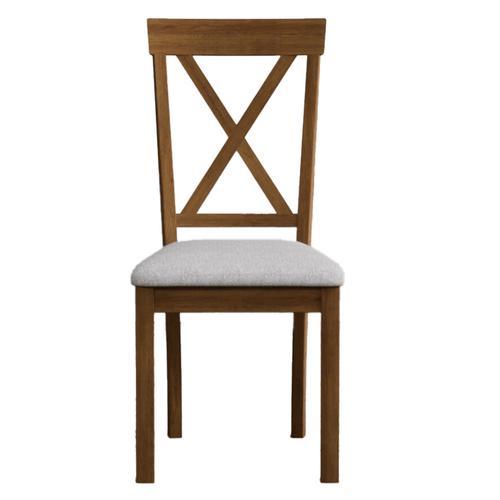 Hertford Rustic Oak Dining Chairs with Light Grey Fabric Seat Pad Oak