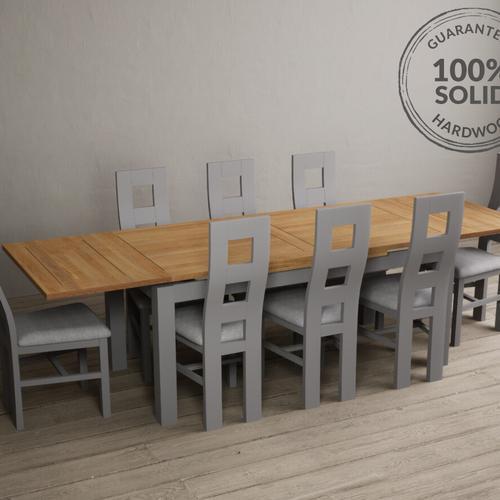 Hampshire 140cm Oak and Light Grey Extending Dining Table with 8 Flow Back Chairs Oak