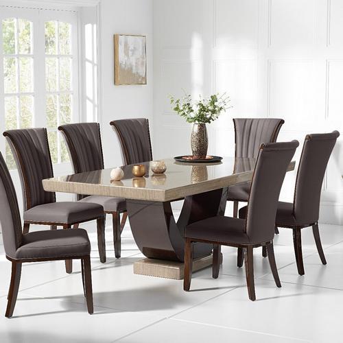 Novara 200cm Brown Pedestal Marble Dining Table with Lorient Chairs