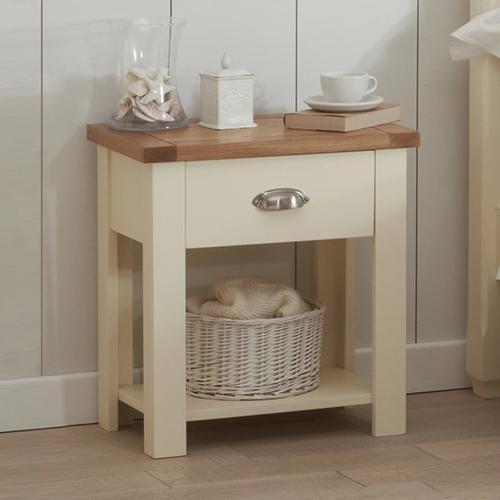 Somerset Oak and Cream Bedside Table Oak Furniture Superstore