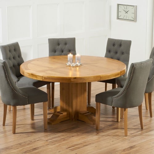 Torino 150cm Solid Oak Round Pedestal, Round Dining Table And Chairs For 8