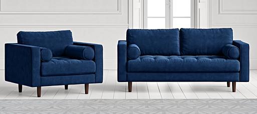Elliott Blue Velvet Two Seater Sofa Oak Furniture Superstore