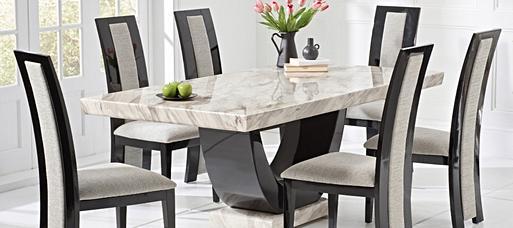 Raphael 170cm Cream and Black Pedestal Marble Dining Table
