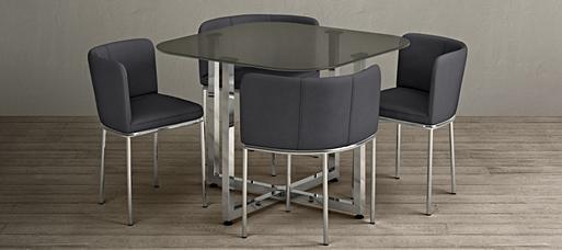 Rhodes Grey Glass Stowaway Dining Table with Grey High Back Stools