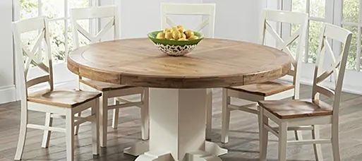 Cream pedestal dining table hot sale