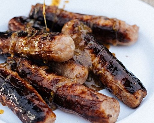 Barbecued honey and soy sausages