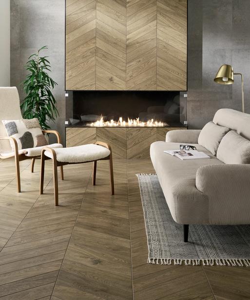 Elevo Rovere Oak Chevron Tile (11cm x 54cm) | Topps Tiles