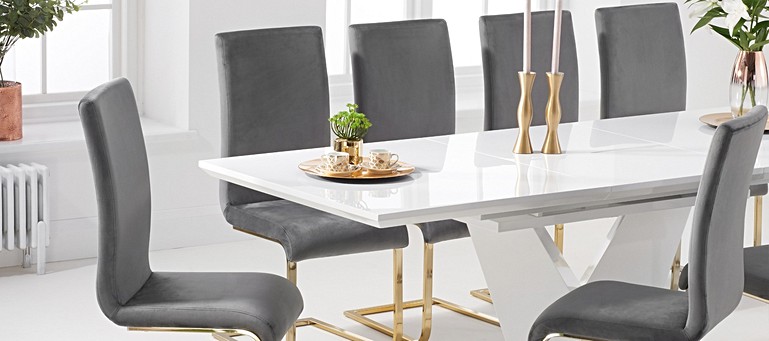 Malaga Grey Velvet Gold Leg Dining Chairs