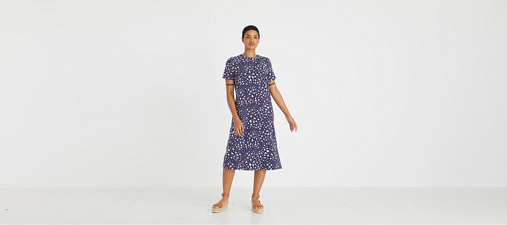 Animal Print Navy Blue T-Shirt Midi Dress | Oliver Bonas US