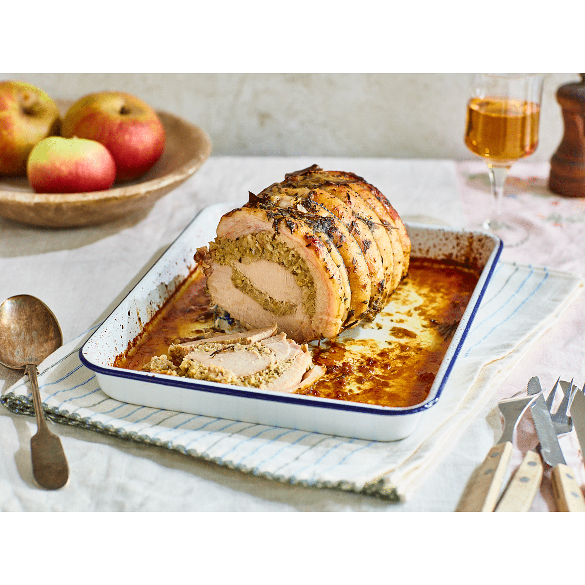 Slow-Cooked Pork Loin with Brandy & Apple Stuffing (500g)