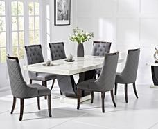 White marble dining table hot sale with grey chairs