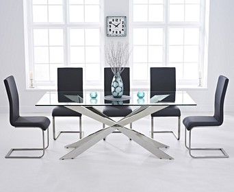Renzo 200cm Glass Dining Table with Malaga Chairs | Oak Furniture