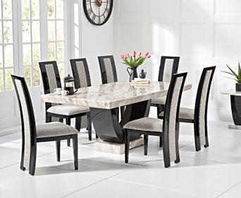 Raphael 200cm Cream And Black Pedestal Marble Dining Table With