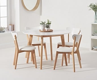 Oak 110cm Round Dining Table, White Round Dining Table Chairs