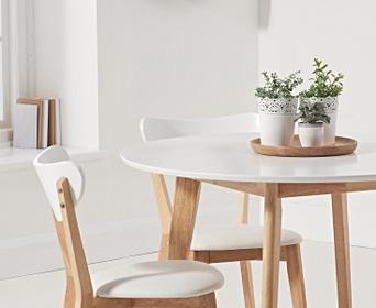Rebekah White And Oak 110cm Round Dining Table With Rebekah Faux