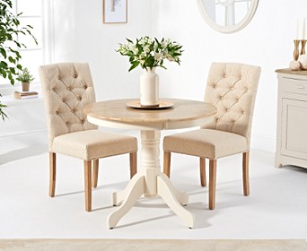 Epsom 90cm Oak And Cream Dining Table With Claudia Fabric Chairs