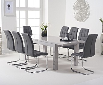 Atlanta Light Grey Gloss 160 220cm, High Gloss Dining Table 8 Chairs