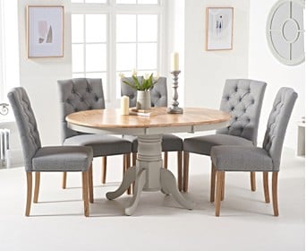 Grey Pedestal Extending Dining Table, Round Pedestal Table And Chairs Set