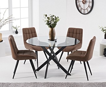 Mara 120cm Round Glass Dining Table, Round Glass Dining Table And Six Chairs