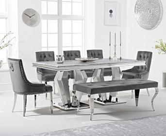 Viscount 180cm Marble Dining Table With Talia Velvet Chairs And