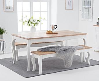 Parisian 175cm Shabby Chic Dining Table And Benches
